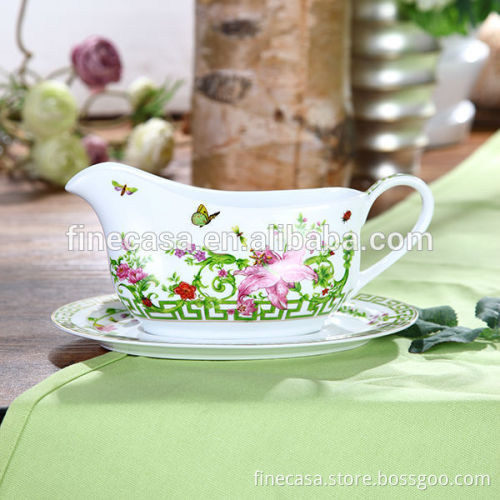 430CC Luxury Fine Hyper White Porcelain Gravy Boat with Saucer of In April